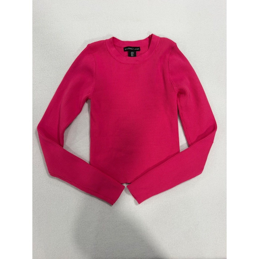 Sincerely‎ Jules Womens Hot Pink Ribbed Long Sleeve Crew Neck Knit Top Small